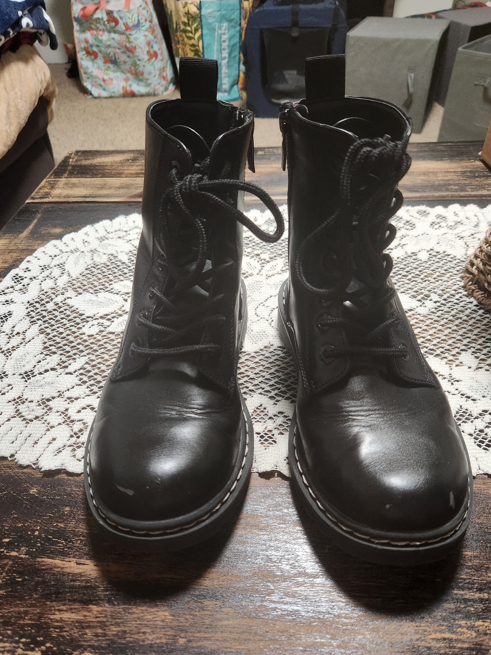 Torrid Black Faux Leather Lace Up Combat Boots Size 6WW